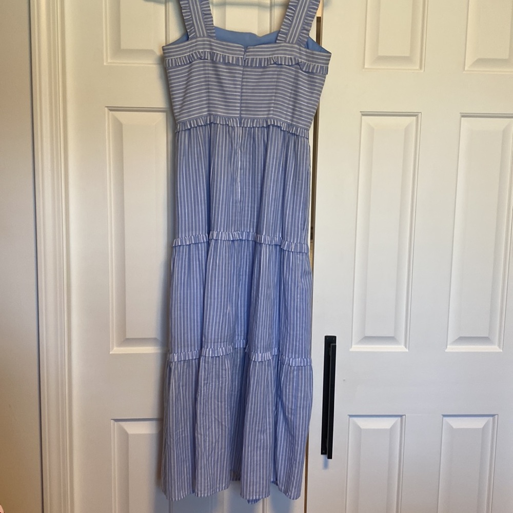 Gal Meets Glam Courtney Rio Stripe Lawn Maxi Dress Blue and White Size 2 - Picture 6 of 12